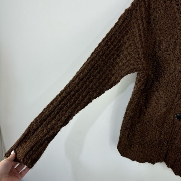 American Eagle Brown Chunky Buttoned Sweater Boho Comfy Neutral - Picture 3 of 4